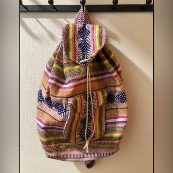 Handbags - EUC Rainbow Woven Backpack Boho Retro